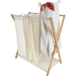 TENDANCE Panier à linge 3 compartiments (H76 cm) Purebamboo Ecru Sale