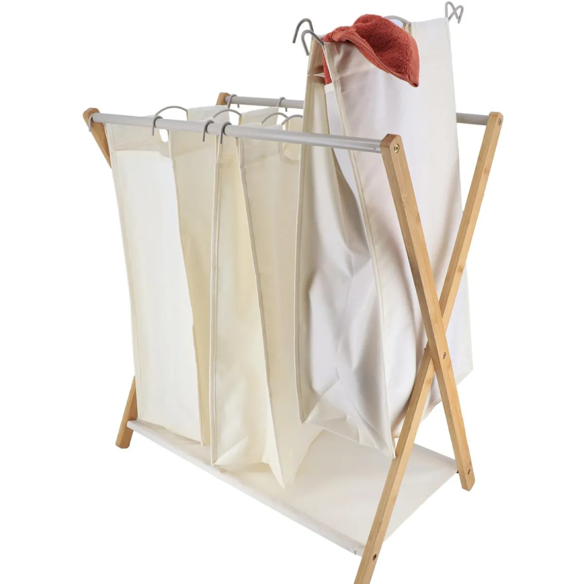 TENDANCE Panier à linge 3 compartiments (H76 cm) Purebamboo Ecru Sale