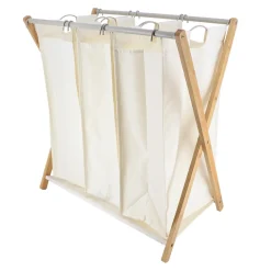 TENDANCE Panier à linge 3 compartiments (H76 cm) Purebamboo Ecru Sale