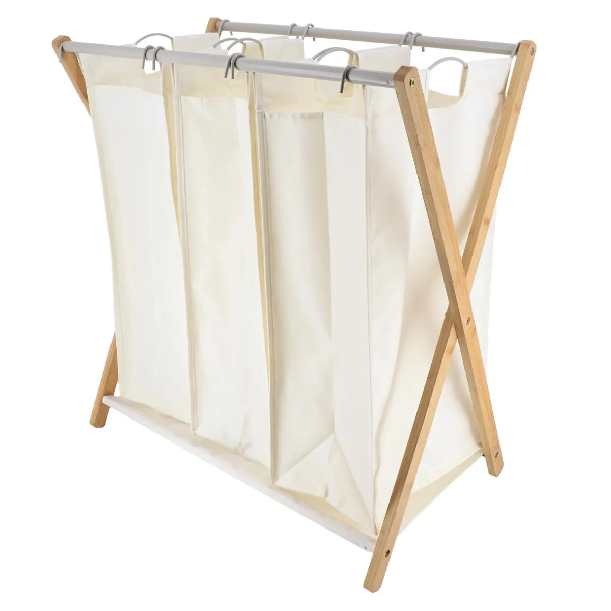 TENDANCE Panier à linge 3 compartiments (H76 cm) Purebamboo Ecru Sale