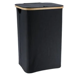 TENDANCE Panier à linge rectangulaire et pliable (H60 cm) Purebamboo Noir Hot