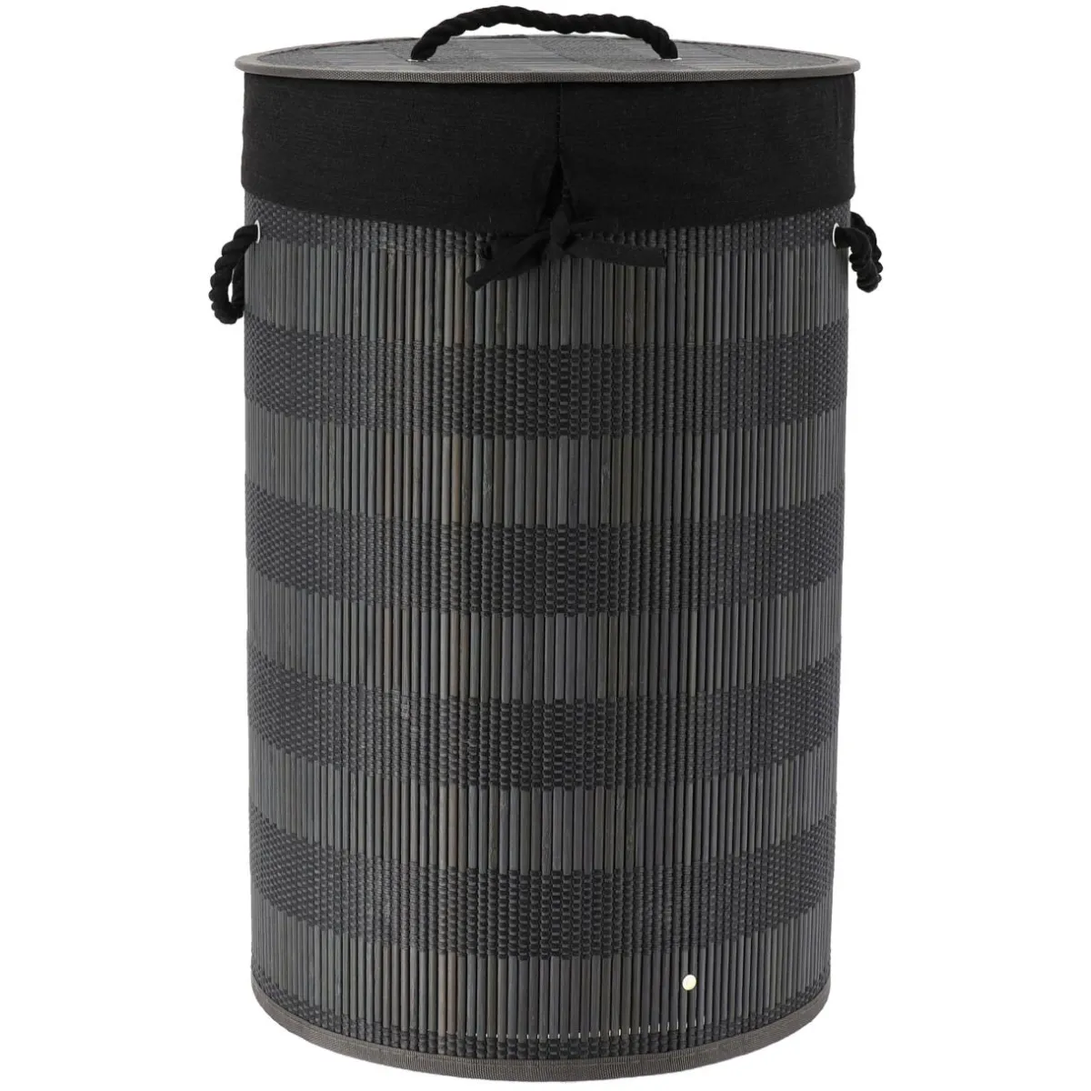 TENDANCE Panier à linge rond et pliable (H55 cm) Bambou et gris Noir