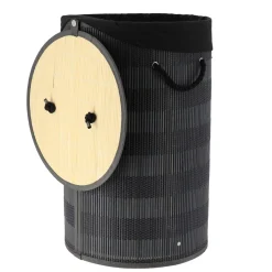 TENDANCE Panier à linge rond et pliable (H55 cm) Bambou et gris Noir
