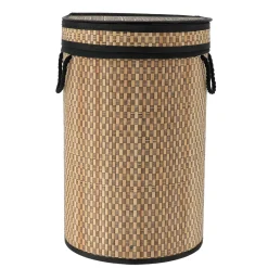 TENDANCE Panier à linge rond et pliable (H55 cm) Damier et naturel Noir Outlet