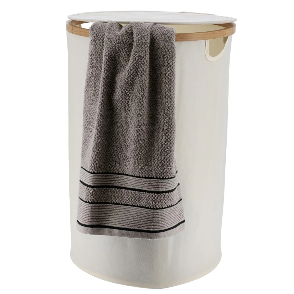 TENDANCE Panier à linge rond et pliable (H60 cm) Purebamboo Ecru