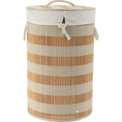 TENDANCE Panier à linge rond et pliable (H55 cm) Bambou et beige Naturel Discount