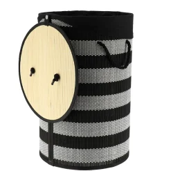 TENDANCE Panier à linge rond et pliable (H55 cm) Bambou Noir et blanc Noir cendré