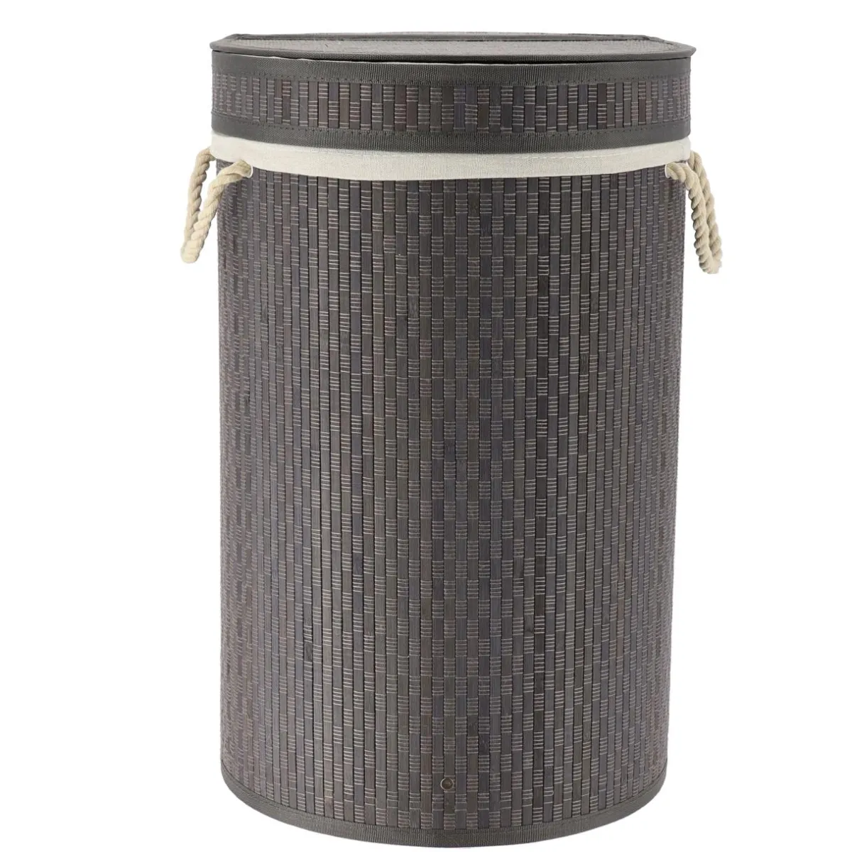 TENDANCE Panier à linge rond et pliable (H55 cm) Damier Gris Hot