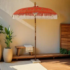 KAEMINGK Parasol de jardin rond à franges (D2 m) Jaipur et dorure Rouge Hot