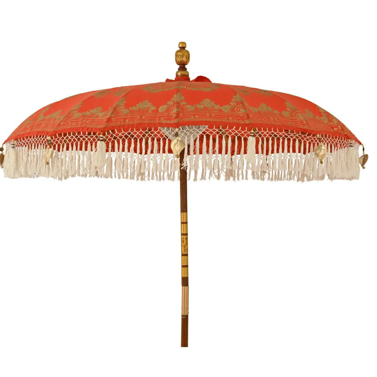KAEMINGK Parasol de jardin rond à franges (D2 m) Jaipur et dorure Rouge Hot