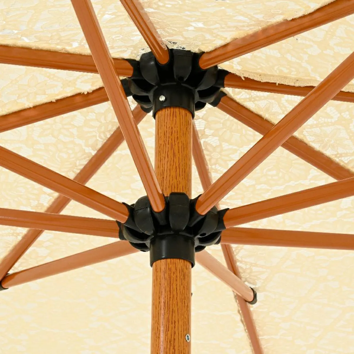 #N/A Parasol de jardin rond à franges (D2 m) Isy Dentelle Beige New