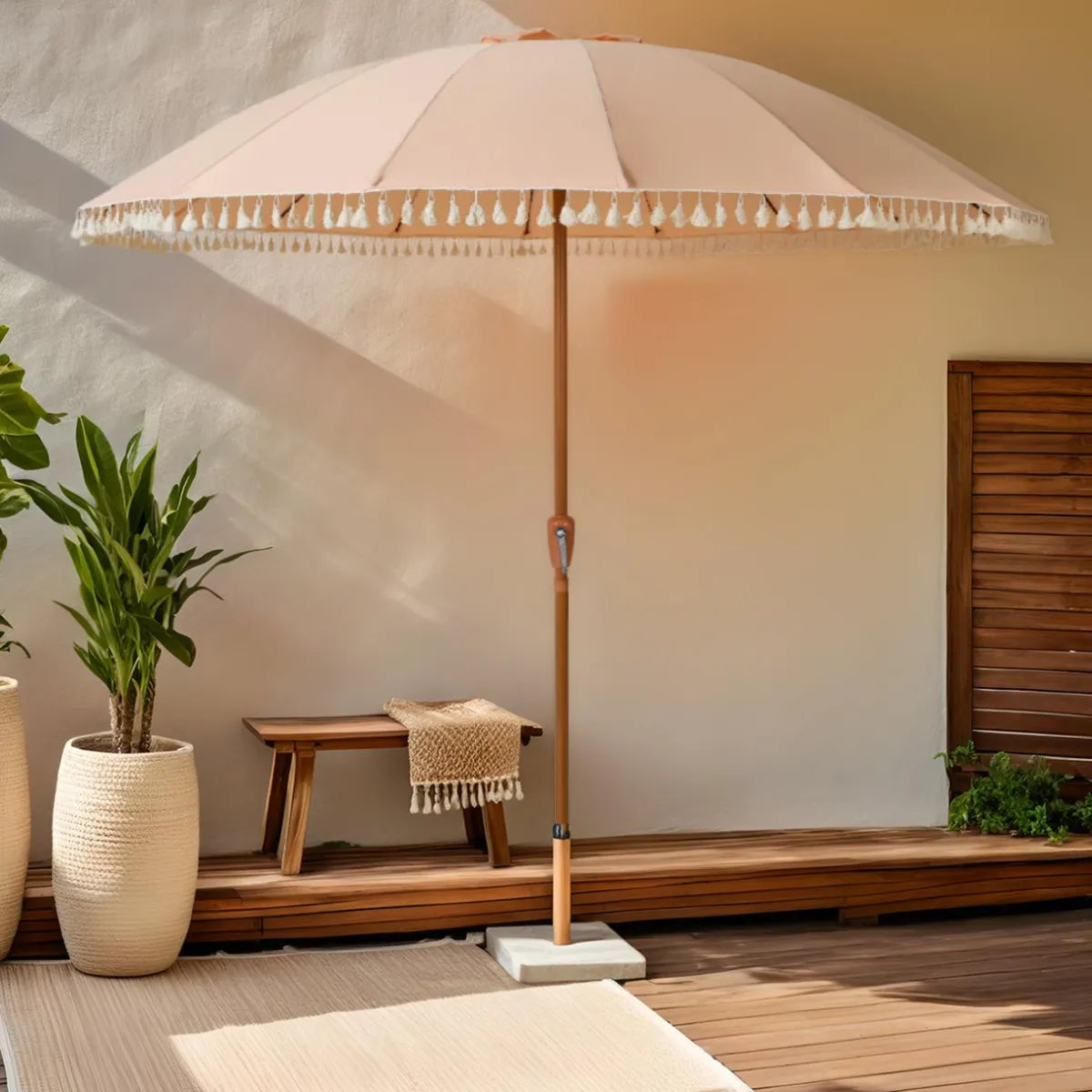 KAEMINGK Parasol de jardin rond à franges (D2.5 m) Mexico Rose Pêche Best