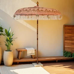 KAEMINGK Parasol de jardin rond à franges (D2 m) Jaipur Beige rosé et dorure Nude New