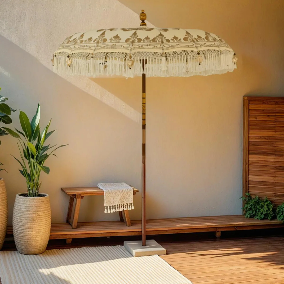 KAEMINGK Parasol de jardin rond à franges (D2 m) Jaipur Crème et dorure Beige Sale