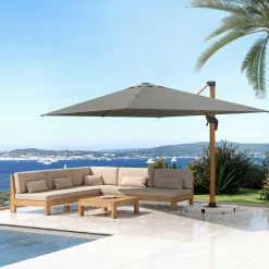 MOBELLIA Parasol déporté rectangulaire aluminium (4 x 3 m) Yucatan effet Bois et gris anthracite Effet bois - gris anthracite Hot