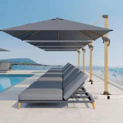 MOBELLIA Parasol déporté rectangulaire aluminium (4 x 3 m) Yucatan effet Bois et gris anthracite Effet bois - gris anthracite Hot