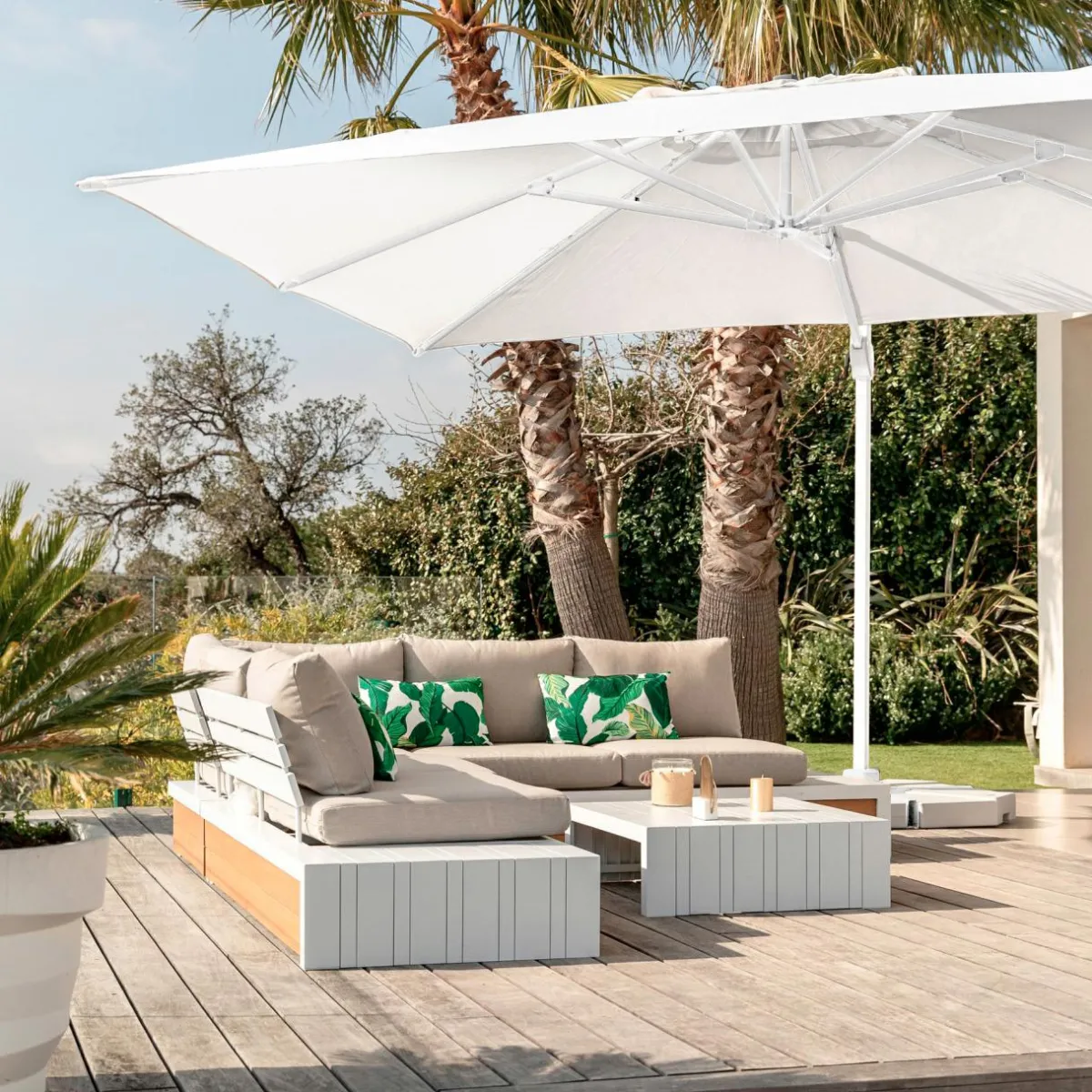 MOBELLIA Parasol déporté rectangulaire aluminium (4 x 3 m) Yucatan Blanc Online