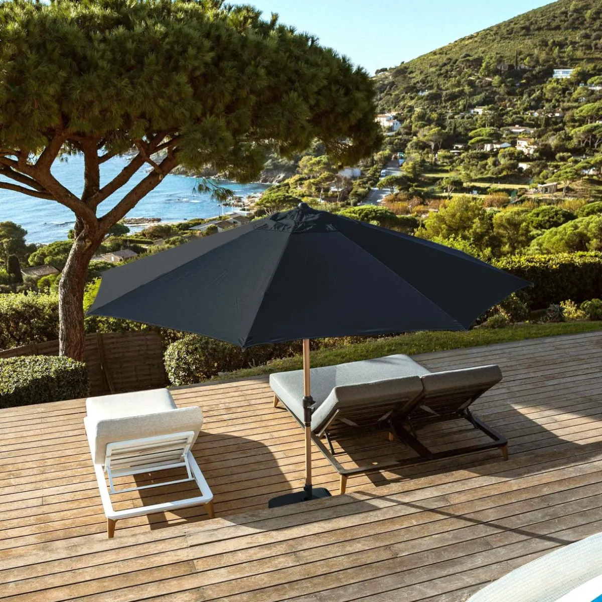 MOBELLIA Parasol rond aluminium (D3,5 m) Yucatan effet Bois et gris anthracite Effet bois - gris anthracite New