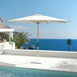 MOBELLIA Parasol rond aluminium (D3,5 m) Yucatan effet Bois et blanc Effet bois - blanc Hot