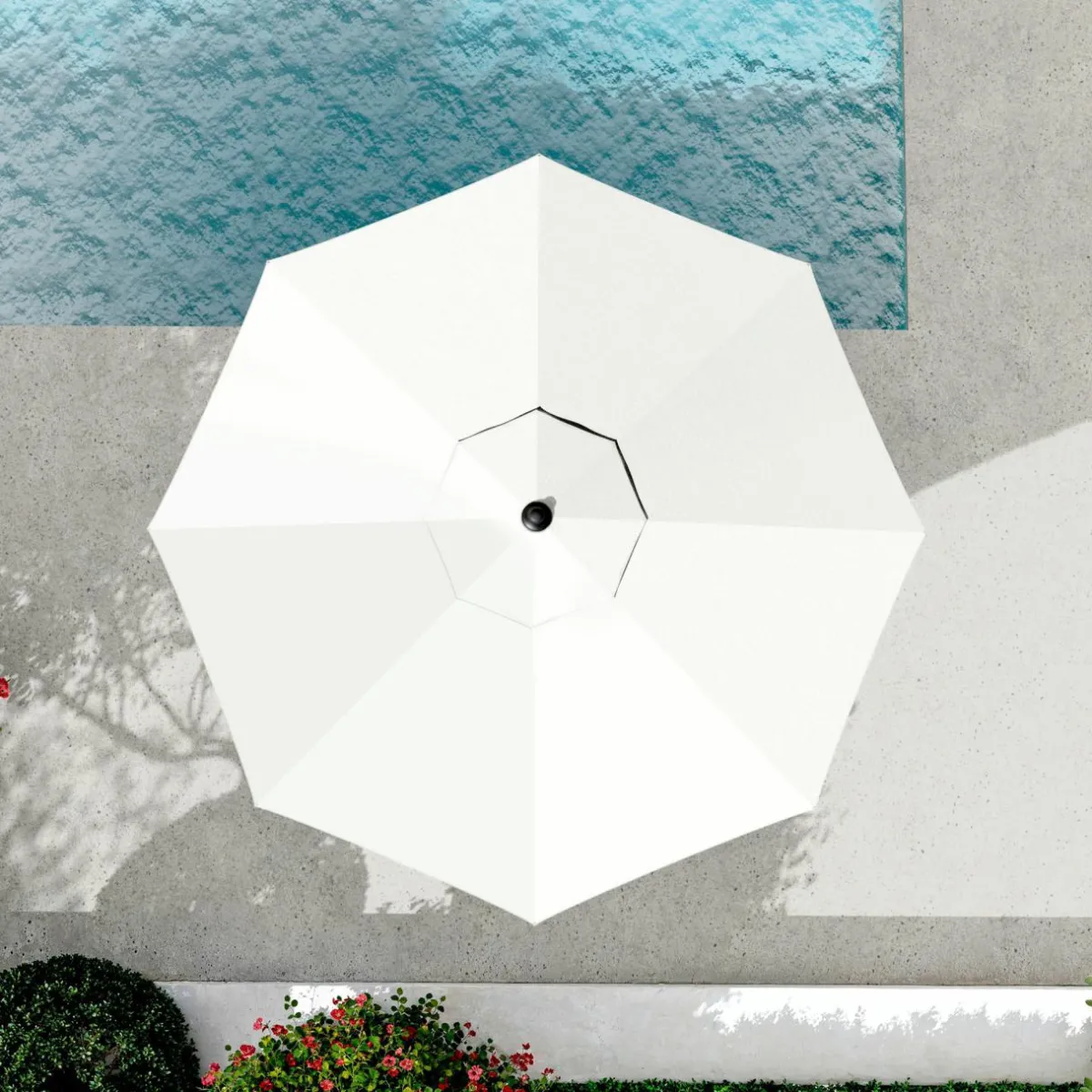 MOBELLIA Parasol rond aluminium (D3,5 m) Yucatan effet Bois et blanc Effet bois - blanc Hot