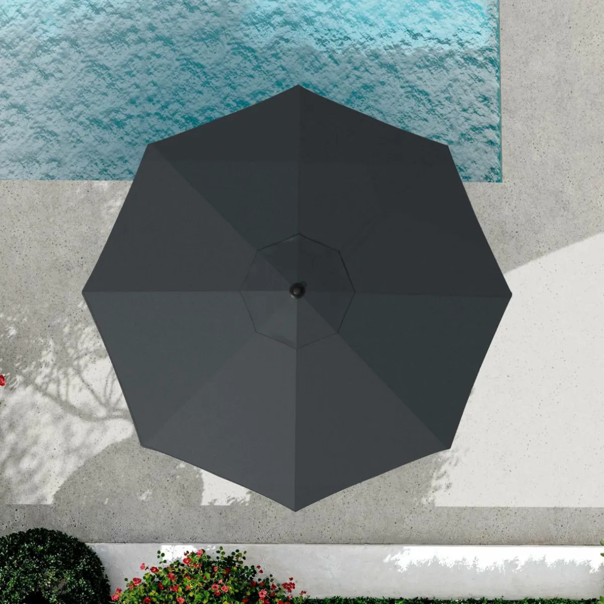 MOBELLIA Parasol rond aluminium (D3,5 m) Yucatan Gris et gris anthracite Gris foncé Discount