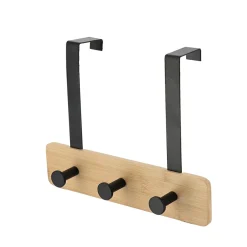 TENDANCE Patère pour porte 3 crochets (L29 x H20 cm) Bambou Noir Discount