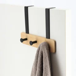 TENDANCE Patère pour porte 3 crochets (L29 x H20 cm) Bambou Noir Discount