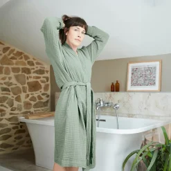 EMINZA Peignoir de bain gaze de coton S/M Gaïa Vert Eucalyptus Online