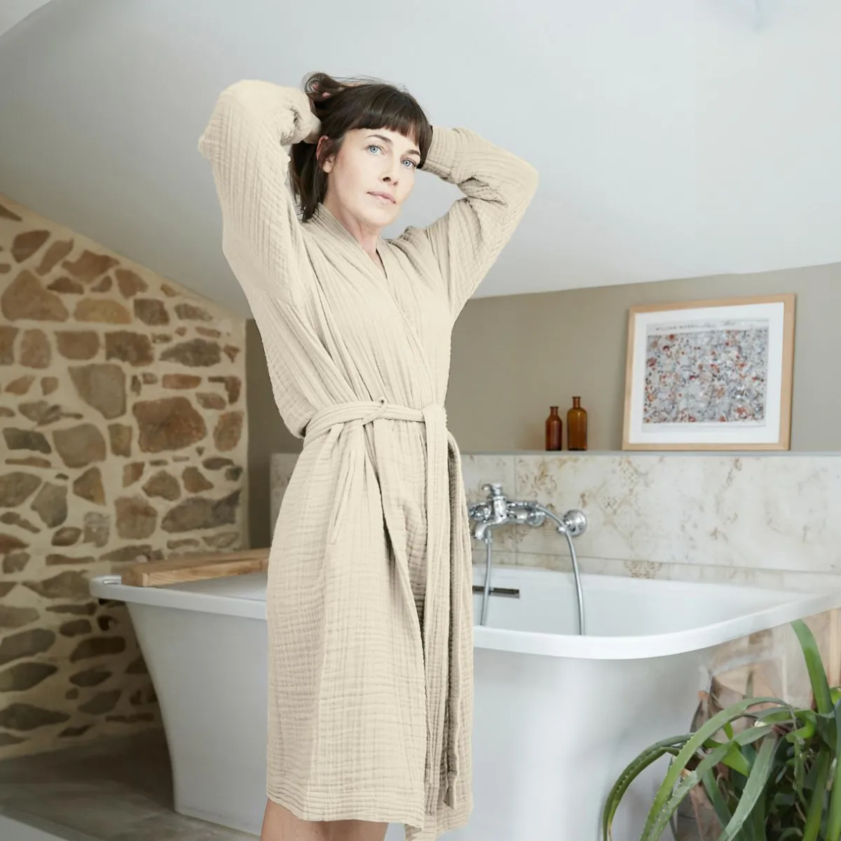 EMINZA Peignoir de bain gaze de coton L/XL Gaïa pampa Beige