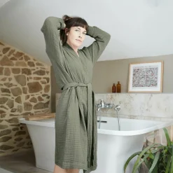 EMINZA Peignoir de bain gaze de coton L/XL Gaïa Vert romarin Sale