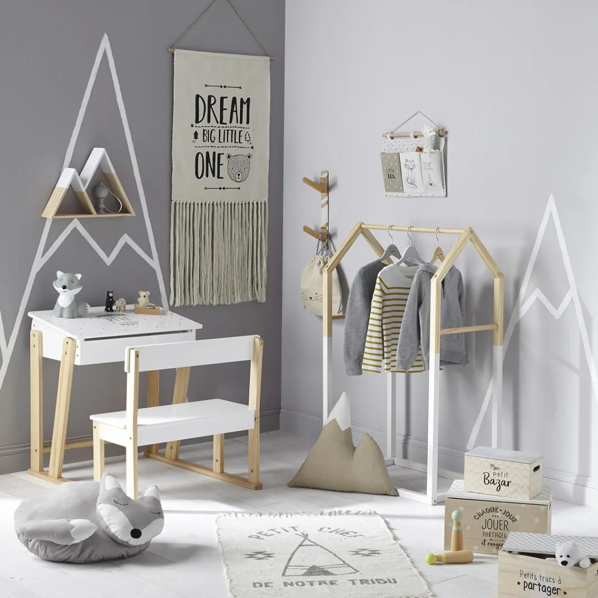 ATMOSPHERA Penderie enfant bois (H100 cm) Maison he Blanc Clearance