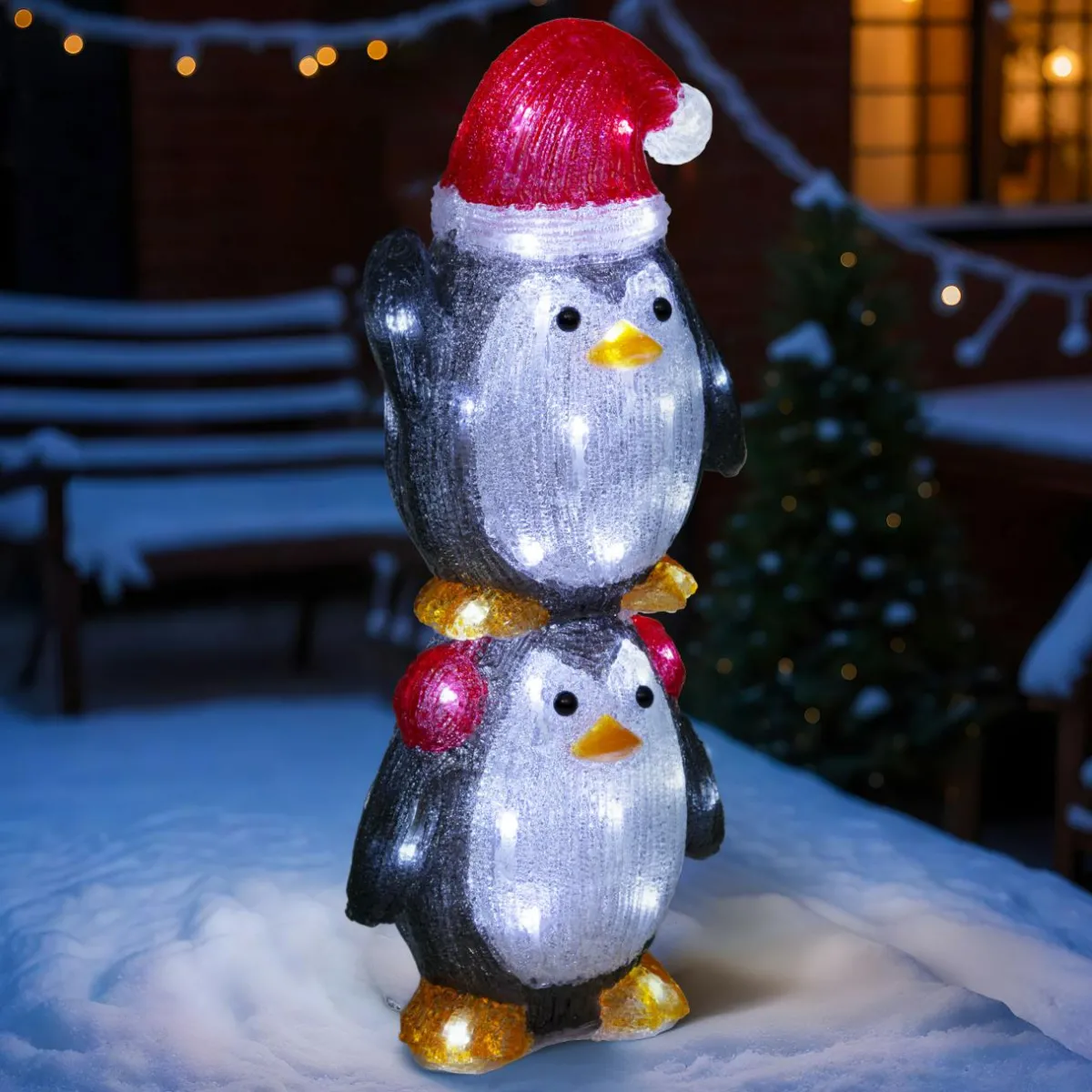 JJA Pingouins lumineux solaire 50 LED (H49 cm) Les copains clignotants Blanc froid Gris