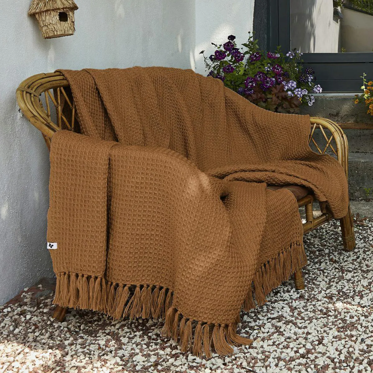 L'EFFET PAPILLON Plaid canapé matière recyclée (180 x 220 cm) Gabin Camel New
