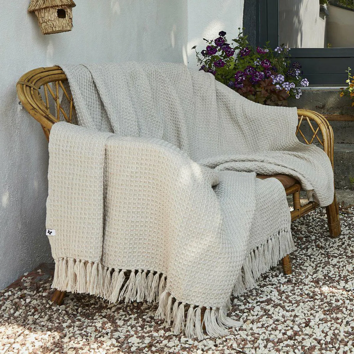 L'EFFET PAPILLON Plaid canapé matière recyclée (180 x 220 cm) Gabin pampa Beige Discount