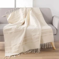 DOUCEUR D'INTERIEUR Plaid coton (125 x 150 cm) Doreline Ecru New