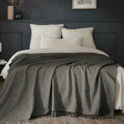 L'EFFET PAPILLON Plaid coton (180 x 220 cm) Sixtine Gris ardoise Gris foncé
