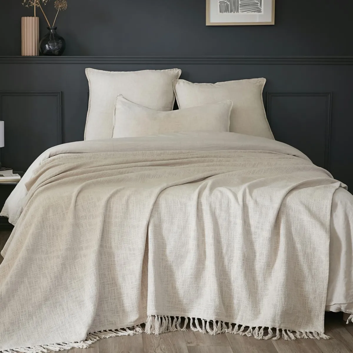 L'EFFET PAPILLON Plaid coton (180 x 220 cm) Sixtine Beige New
