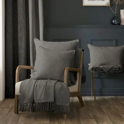 L'EFFET PAPILLON Plaid coton (130 x 160 cm) Sixtine Gris ardoise Gris foncé Sale