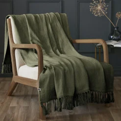 L'EFFET PAPILLON Plaid coton (130 x 160 cm) Sixtine Vert romarin Hot