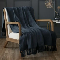 L'EFFET PAPILLON Plaid coton (130 x 160 cm) Sixtine Bleu nuit