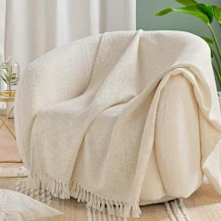douceur d'intu017drieur Plaid coton doux (125 x 150 cm) Ziggy Ecru Outlet