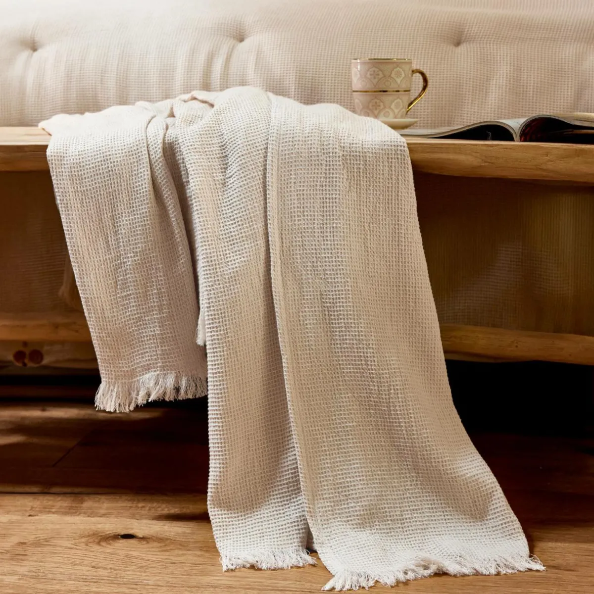 EMINZA Plaid coton nid d'abeille (180 x 220 cm) Eva Beige Best