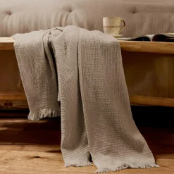 EMINZA Plaid coton nid d'abeille (130 x 160 cm) Eva Ficelle Online