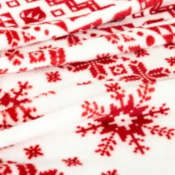 JJA Plaid de Noël (180 x 130 cm) Flocons de neige et blanc Rouge