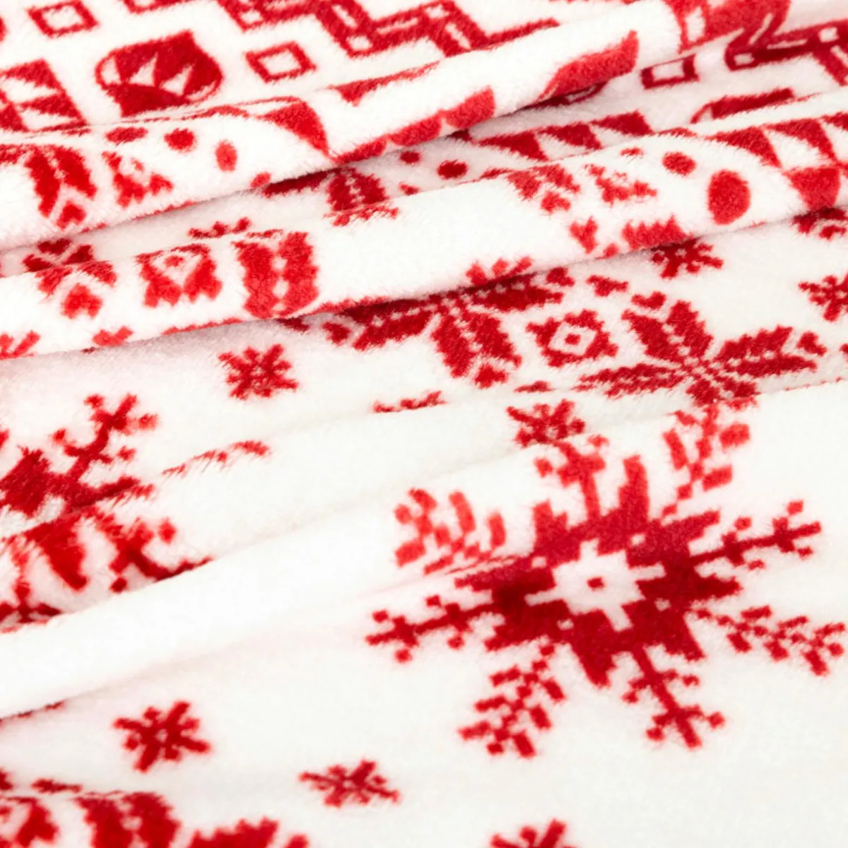 JJA Plaid de Noël (180 x 130 cm) Flocons de neige et blanc Rouge