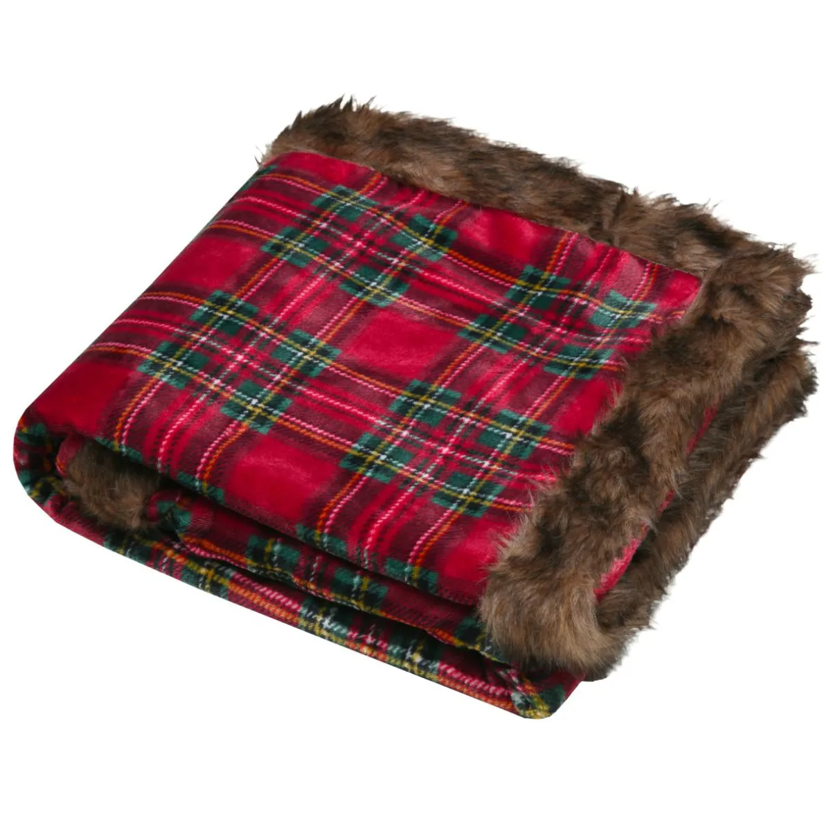 STOF Plaid de Noël en flanelle (130 x 160 cm) Carreaux Tartan et vert Rouge