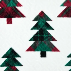 STOF Plaid de Noël en flanelle (130 x 160 cm) Forêt de sapin Blanc et Vert Clearance