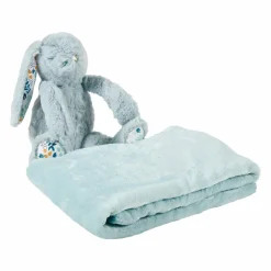 OSTARIA Plaid doux enfant (90 x 75 cm) et peluche Lapino Bleu Best