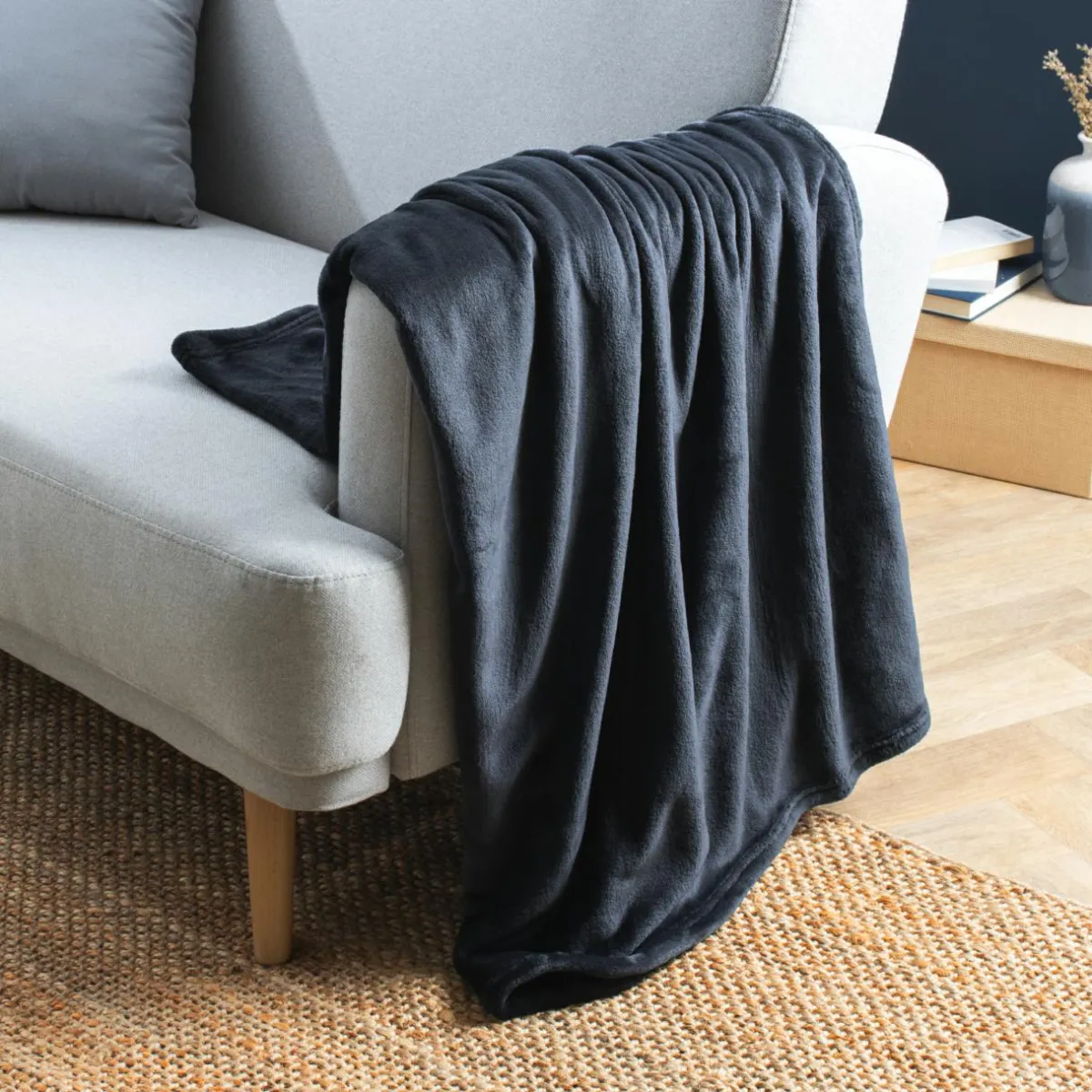 EMINZA Plaid doux flanelle (125 x 150 cm) Didou Gris Anthracite New