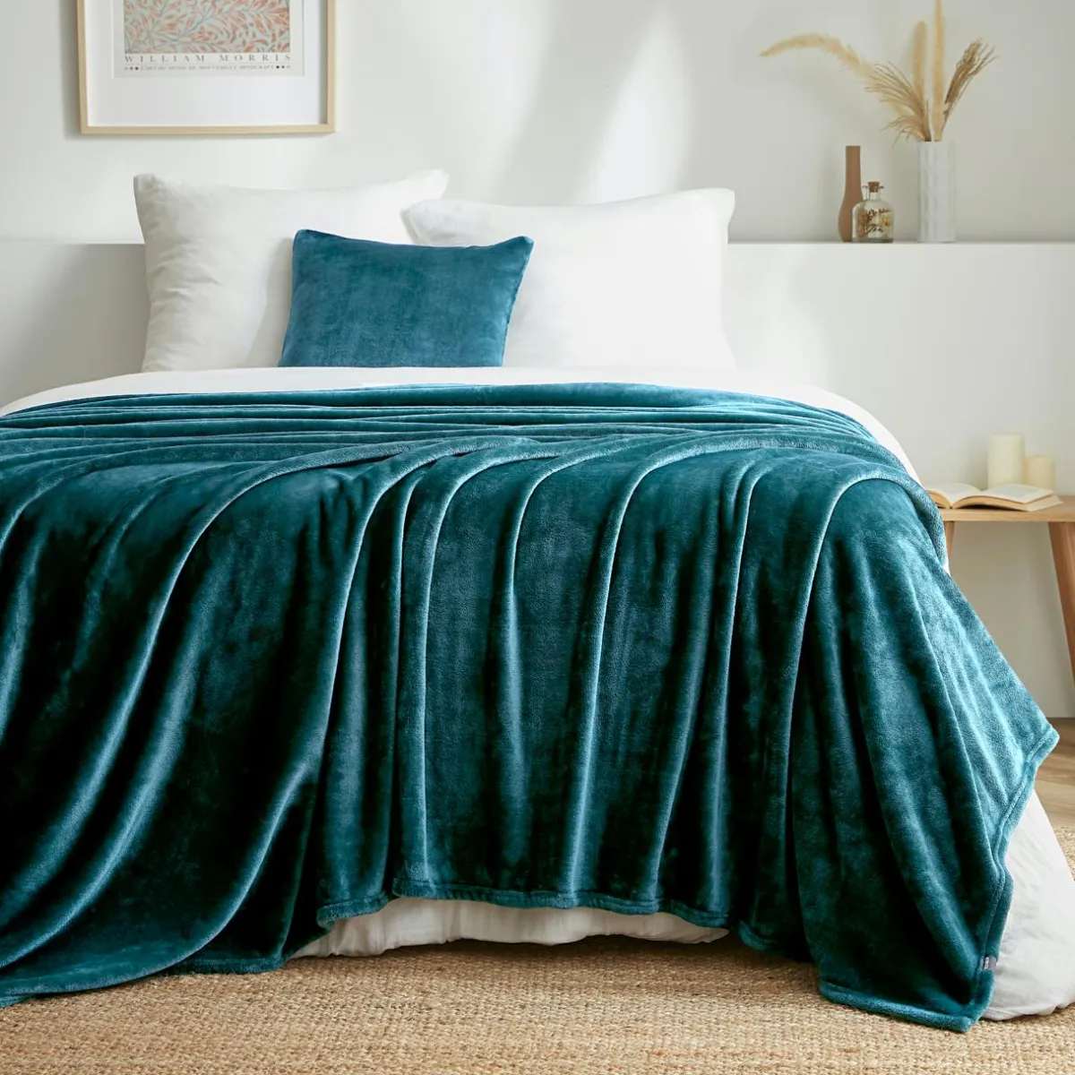 EMINZA Plaid doux flanelle (220 x 240 cm) Didou Bleu canard New